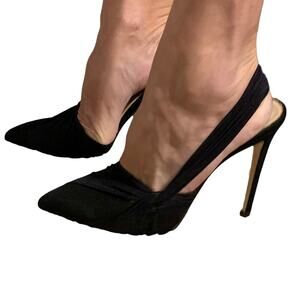 Capitini Black Suede Slingbacks Stiletto Heels Leather Glam Evening Wear Size 8